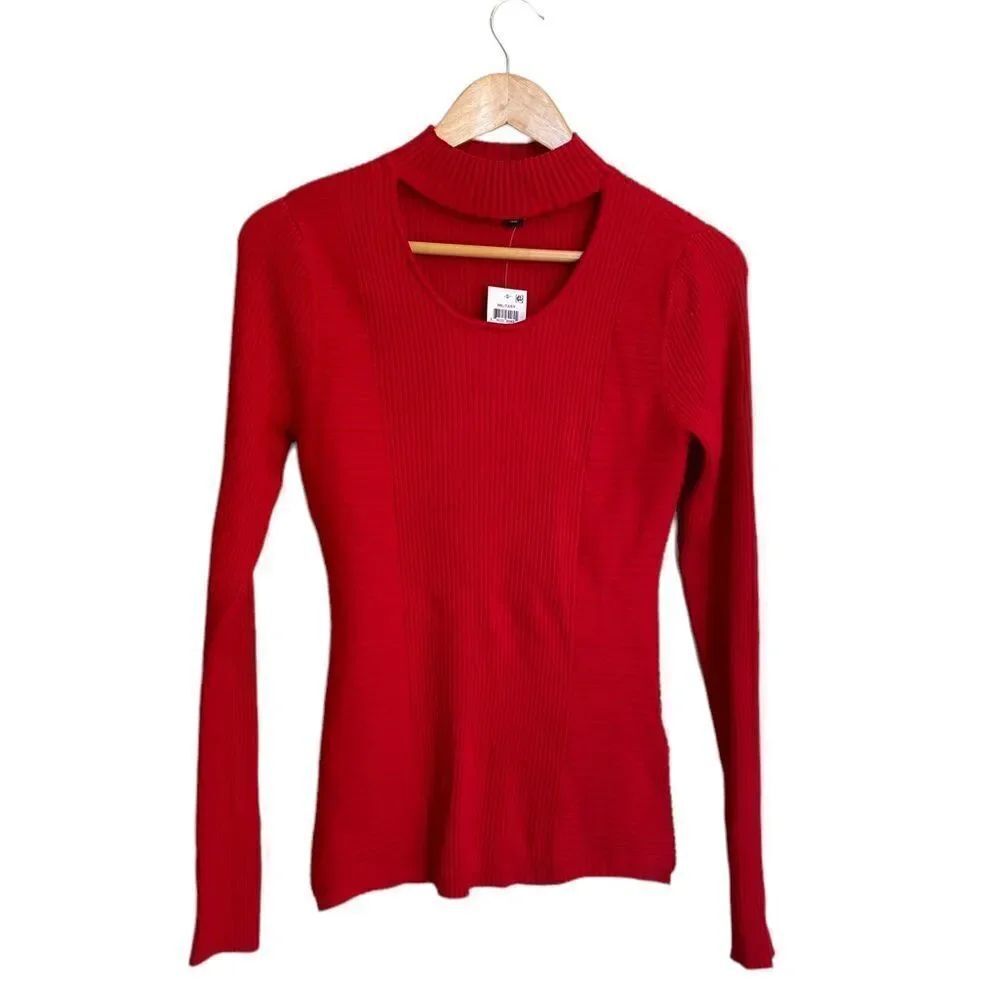 INC International Concepts Red Ribbed Cut Out Sweater NWT